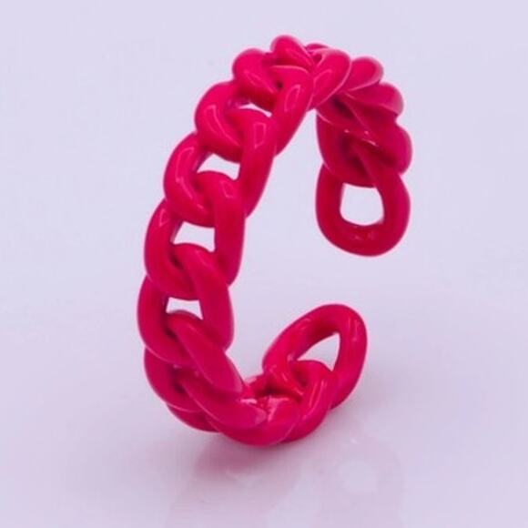 Curb Chain Ring Curb Link Chain Ring Enamel  Adjustable Ring  Hot Pink - Picture 1 of 3